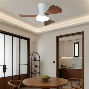 30 Inch Ceiling Fan with Walnut Wood Modern European Design LED Lamp Remote Control 6 Speed Iron Body DC Motor for Living Room