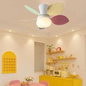 30 Inch LED Ceiling Fan Colorful Mini LED Lamp Modern European Design 6 Speed Remote Control Iron Body DC Motor for Living Room