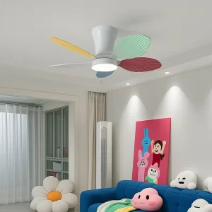 30 Inch LED Ceiling Fan Colorful Mini LED Lamp Modern European Design 6 Speed Remote Control Iron Body DC Motor for Living Room