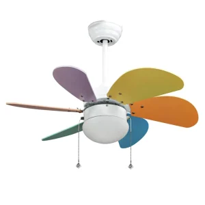 30″ Mini Ceiling Fan for Children Room Low Profile Flush Mount Wood Blade Ceiling Fan with LED Lights