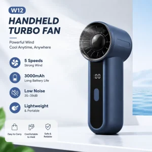 3000mAh Battery Powered Handheld Fan 5 Speed Turbo Bladeless Style Mini Portable Fan USB Rechargeable Cooling Fan