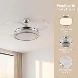 30W LED Ceiling Fan Light with Remote 6 Speed Quiet Motor ≤29dB 3 Color Change CRI 97 Dimmable for Bedroom Living Room