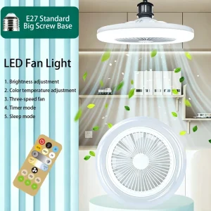 30W LED Fan Ceiling Lamp 1500 Lumen Wall Switch and Remote Dual Control 3 Speed Indoor Fan Light