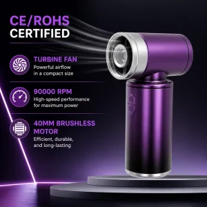 30W Turbo Powered Bladeless Mini Handheld Fan Cordless High Speed Portable Stepless Speed Regulation Low Noise Powerful Air Car
