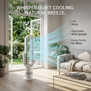 32 Inch Safe Bladeless Fan Warm and Cold DC Brushless Motor Standing Fan All Season for Hotel Room