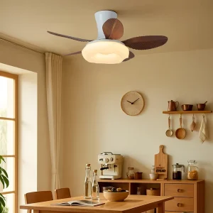 32 Inch Walnut Ceiling Fan LED Lamp Remote Control Modern European 6 Speed Iron Body 220V DC Motor for Home Use Living Room