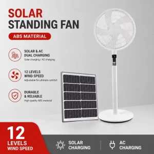 35 Hours Running Silent and Strong Wind Power Electrical Standing Rechargeable Fan With Solar Panel for Outdoor and Indoor