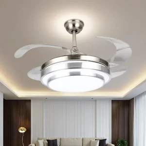 36 42 48 Inch Invisible Retractable Smart 3 Colors Ceiling Fan Lamp With Dimmable Led Ring Light and Remote Control