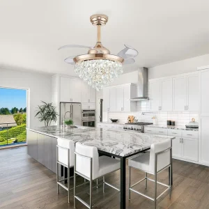 36 Inch Crystal Retractablebest Ceiling Fan Bright Light With Chandelier Lighting chandeliers With Modern Fans