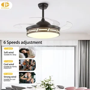 36 Inch LED Iron Ceiling Fan with Remote Control Energy Saving 6 Speed Low Noise Chandelier Design