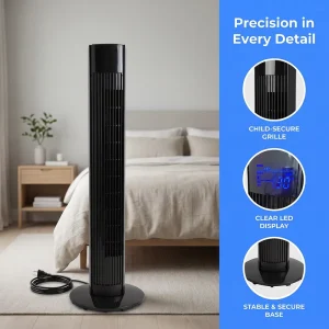 36 Inch Powerful Tower Fan with Remote Control and LED Display 3 Speed Settings Vertical Fan for Home Appliance Store Retail