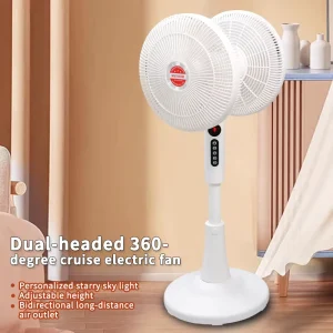 360 Degree Dual-Head Electric Floor Fan Remote Control Multi-Head Axial Flow Household Air Circulation Double-Sided Rechargeable