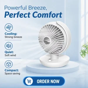 360 Degree Rotating Mini Desk Fan USB Rechargeable 5000mAh Portable Quiet Personal Air Circulator Home Office Travel Car
