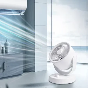 360° Oscillating Air Circulator Fan with Low-Noise Motor, Rechargeable USB Desk Fan, Plastic