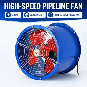 380V High Speed Industrial Pipeline Axial Flow Fan 370W 3000m3 h Rainproof Dust Resistant Ventilation Exhaust Blower OEM
