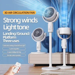 3D Cooling Tower Fan Rechargeable USB Battery Powered Remote Control Adjustable Height Pedestal for Bathroom Hotel