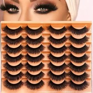 3D Faux Mink Glitter Colored Eyelashes Thick Flared Fan-Shaped Full Strip False Lashes Clear Band Wispy