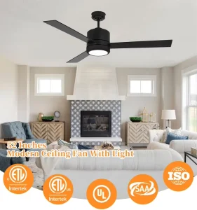 4 Black Wooden Blades LED Ceiling Fan with AC Motor for Home Living Room Use