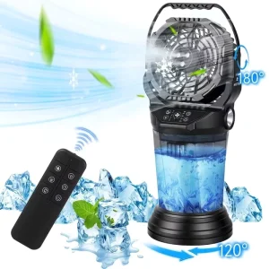 4 Wind Speeds & 2L Tank Capacity Portable Smart Timer Rechargeable Camping Fan with Three Light Brightness Modes Control