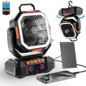 40000mAh Portable Outdoor Solar Camping Fans Remote Control LED Light Solar Rechargeable Desk Fan Household Car Hotel