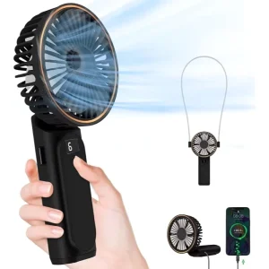 4000mAh Portable LED Display Rechargeable Travel Fan 180° Adjustable 6 Speed Handheld Air Cooling Power Bank for Home Foldable
