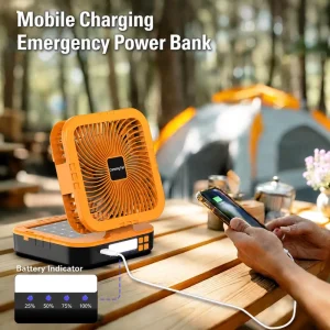 4000mAh Solar USB Dual Charging Waterproof Camping Fan Auto Oscillating 4 Wind Speeds 3 Dimmable LED Light Timer Summer Outdoor