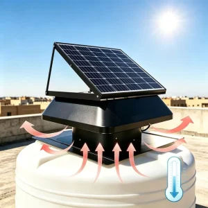 40W Solar Roof Vent Fan for Water Tank Cooling IP68 DC Brushless Motor Adjustable Solar Panel