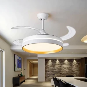 42 48 Inch Modern Smart Retractable Invisible 4 Bladeless LED Lamp Ceiling Fan with Dimmable Light and Remote Control