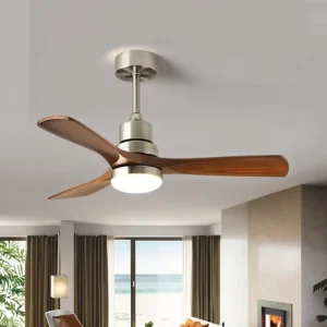 42/52-Inch Walnut LED Smart AC Motor Ceiling Fans with 3 Blades Remote Control Bedroom Decorative Chandelier ROHS Compliant