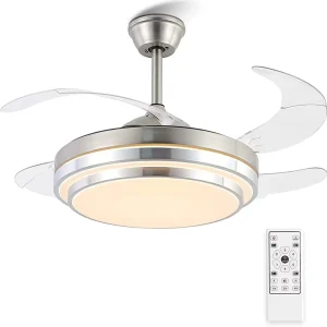 42 Inch Ceiling Fan Light Invisible Fan Blades Quiet Reversible for Bedroom Living Room Dimmable Led Ceiling Fan