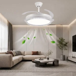 42 Inch Ceiling Fan With Light 96W LED 3 Colors Dimmable Quick Install Indoor