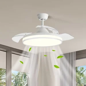 42 Inch Chandelier Ceiling Fan White Invisible Ceiling Fan Smart Retractable Ceiling Fan with Light Home