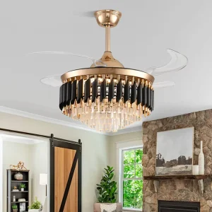 42 Inch Crystal LED Ceiling Fans with Dimmable CCT Remote Control Chandelier Lamp for Home Dining Bedroom