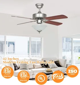 42 Inch Home Decorative Reversible Ceiling Fan with Light Simple Classic AC Motor Electric Chandelier Ceiling Fan