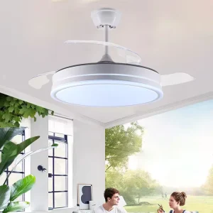 42 Inch LED Ceiling Fan Starry Fancy Lampshade Remote Control 3 Speed Dimmable 3 Palm Leaf Blades Invisible Design Fan Light