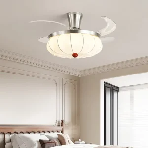 42 Inch Luxurious Fancy Foldable LED Ceiling Fans 4 Bladeless Blades for Bedroom Reading Living Room Remote Control Includes