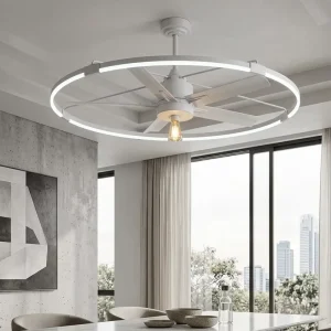 42 Inch Modern Ceiling Fan with LED Ring Shaped Light Fixture Aluminum Alloy 5 Blades Quiet Motor for Household and Project Supply