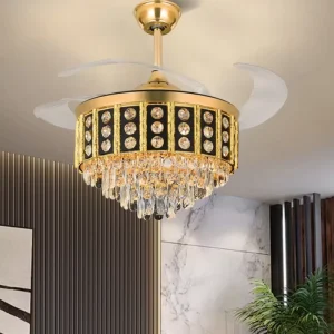 42-Inch Modern Crystal LED Ceiling Fan With Remote ABS 4 Blades Motor Chandelier Lamp 6-Speed Dimmable