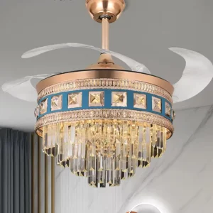 42 Inch Modern Crystal LED Ceiling Fan with 4 Blades Remote Control ABS Chandelier Lamp Motor 110V 220V 6 Speed Dimmable