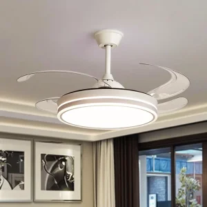 42 Inch Modern DC Ceiling Fan with LED Light Retractable Invisible Flush Mount Remote Control Decorative for Ceiling