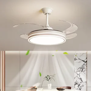 42 Inch Modern Fancy LED Ceiling Light with Remote Control Retractable Invisible Lamp for Living and Dining Room