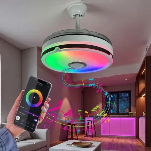 42 Inch Modern Indoor Electric Ceiling Fan RGB LED Lights Retractable Project Installation AC DC Motor Application Controlled