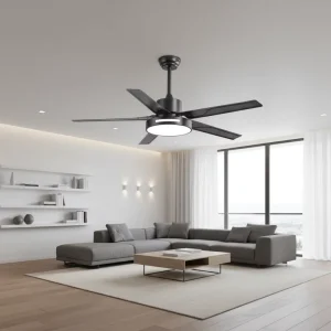 42 Inch Modern LED Ceiling Fan 5 Blades Motor 6 Speed Remote Control Dimmable Quiet Operation Metal Lamp Body for Living Room