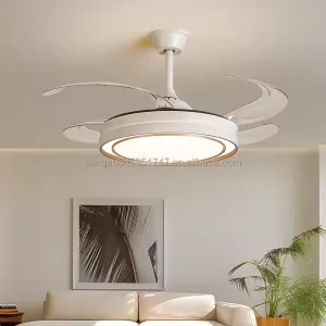 42 Inch Modern LED Ceiling Fan Retractable Lamp Remote Control 4 Blades for Living Room Bedroom Tropical Children’s Mini Space