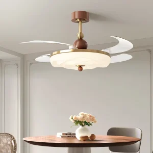 42 Inch Modern LED Ceiling Fan with Light Remote Control Retractable Lamp for Bluetooth for Bedroom Living Room Custom DC Motor