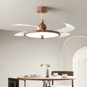 42 Inch Modern LED Ceiling Fan with Light and Remote Control Walnut Gold Retractable for Bedroom DC Wooden Classic