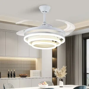 42-Inch Modern LED Iron Ceiling Fan Smart Remote Control 220V DC Motor Low Energy Dimmable 6-Speed for Living Room