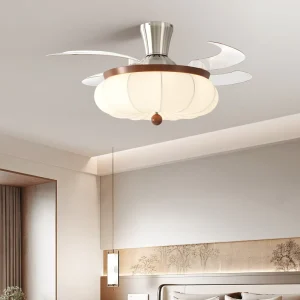 42 Inch Modern LED Lamp Ceiling Fan with Remote 6 Speed DC Motor Wood Iron Lamp Body for Bedroom Living Room