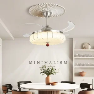 42 Inch Modern Luxury LED Ceiling Fan Invisible Retractable Foldable Low Profile Design DC Motor 6 Speed Dimmable Remote Control