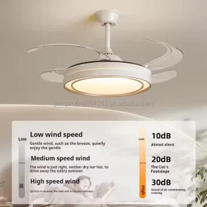 42-Inch Modern Motor LED Ceiling Fan with Retractable Lamp Remote Control 4 Blades 6-Speed Dimmable for Living Room & Bedroom